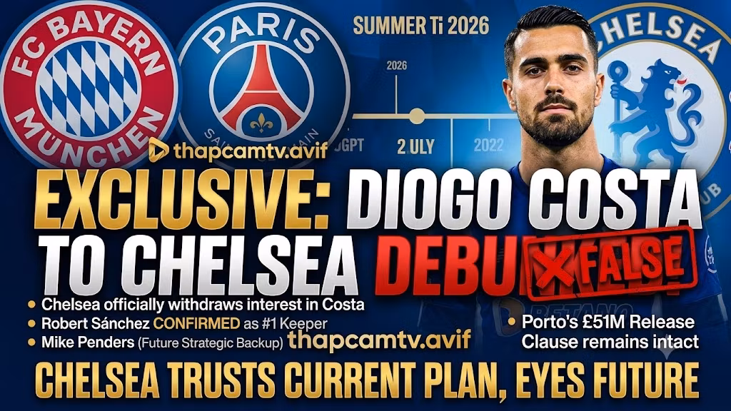 Hình ảnh tiêu đề kịch tính xác nhận tin Diogo Costa đến Chelsea chỉ là tin đồn, với Robert Sánchez chắc chắn là thủ môn số một.