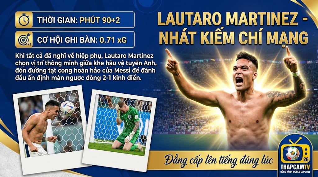 Tiền đạo Lautaro Martinez cởi áo ăn mừng bàn thắng ấn định tỷ số 2-1 ở phút 90+2 đưa Argentina vào chung kết World Cup 2026, trực tiếp trên Thapcamtv.