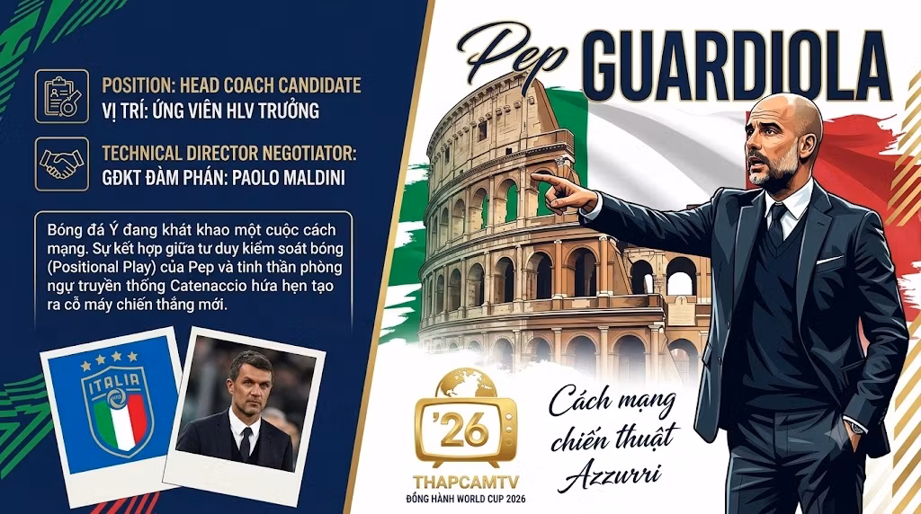 HLV Pep Guardiola trở thành ứng viên hàng đầu dẫn dắt đội tuyển Ý, tin tức bóng đá quốc tế mới nhất từ Thapcamtv.