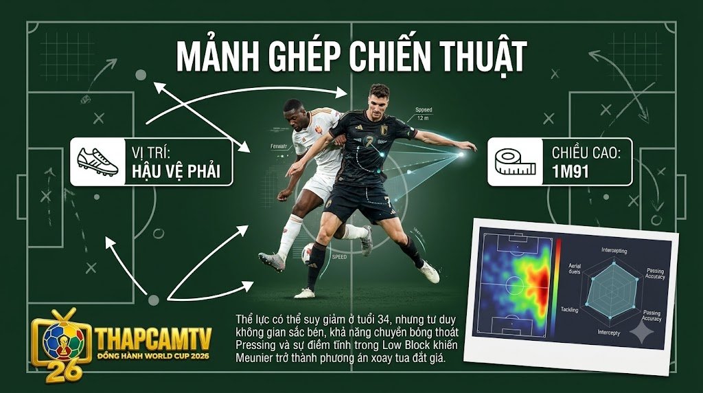 Bản đồ nhiệt và phân tích vai trò chiến thuật của hậu vệ phải Thomas Meunier trong hệ thống triển khai bóng của câu lạc bộ Sunderland.